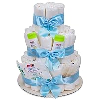 MilaBoo® 3-stöckige Windeltorte Junge mit Premiumprodukten I Geschenk zur Geburt (3-stöckig blau)