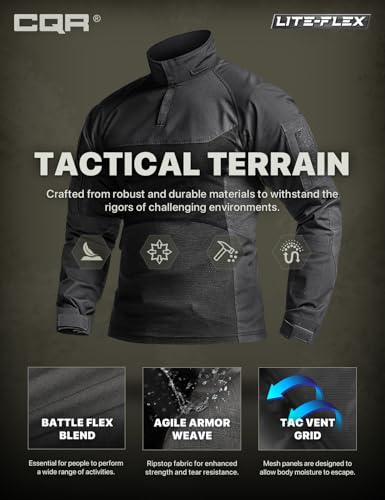 Image of CQR Men's Tactical Combat Shirt, 1 /4 Zip Long Sleeve Breathable Military BDU Training Top for Shooting, Hunting, Range Use