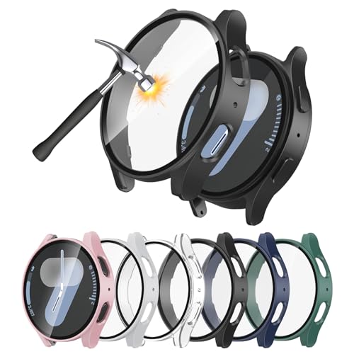 aceyoon 6 Stück Schutzhülle für Samsung Galaxy Watch 7 44mm Rundumschutz Hartes PC Gehäuse und HD Gehärtetes Glas Displayschutzfolie Hülle Kratzfest und Stoßfest Schutz für Galaxy Watch 7 44mm