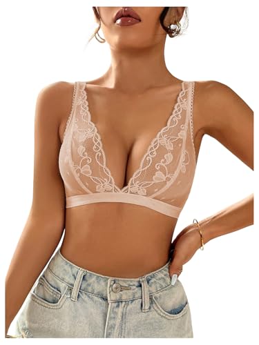 Image of SOLY HUX Women's Lace Bras Deep V Neck Wireless Bra Comfort Everyday Bralette