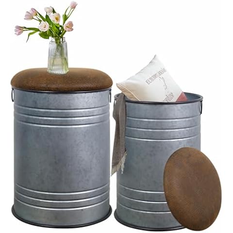 G-LEAF Metal Barrel Ottoman Storage Set Cover