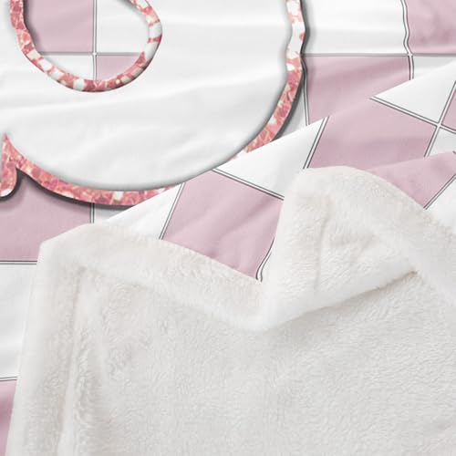 Image of Erosebridal Pink Initial S Sherpa Blanket Kawaii Plaid Checkered Fuzzy Plush Throw Cute Personalized Monogram Fleece Blanket for Kids Girls,Fashion Grids Gingham Decor for Bed Couch Baby 30 inchx40 inch