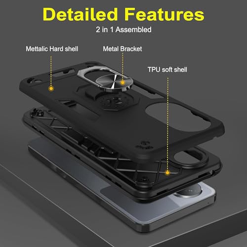 Image of Armor Vivo T2 5G / Y100 5G Defender Case | Rotating Ring Holder & Kickstand in-Built | Military Grade Armor | 360 Degree Protection Back Cover for Vivo T2 5G / Y100 5G (Black)