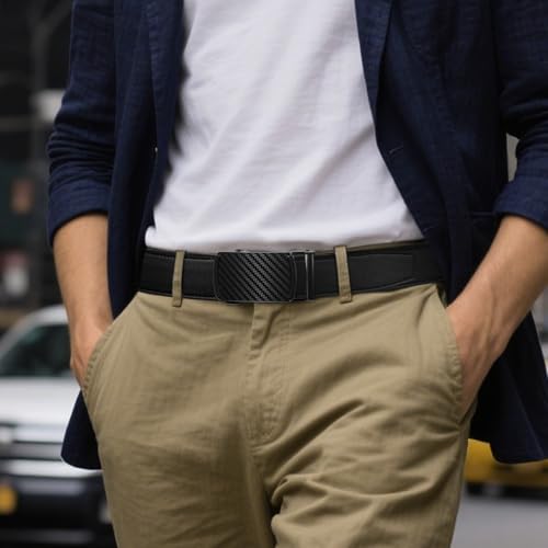 Image of Zitahli Belt Men,Leather Ratchet Belt for Men Dress Casual Every Day with Adjustable Buckle,Trim to Fit For Gift
