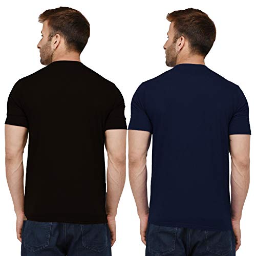 London Hills Mens Cotton Blend Slim Trendy Printed Crew Neck/Round Neck Half Sleeve Tshirt - Pack of 2
