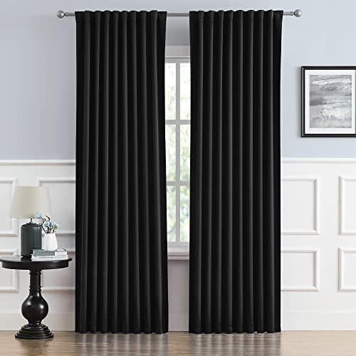 DUALIFE Solid Back Tab and Rod Pocket Blackout Curtains, Blackout