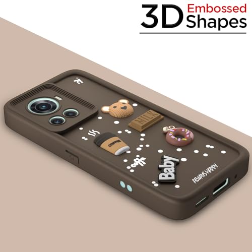 Image of Pikkme Back Cover for OnePlus 10R 5G | Cute Fun Cartoon 3D Bear Silicone Full Body Protection Bumper Cover (Brown)