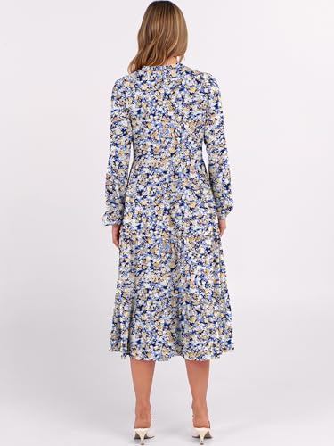 Image of ANRABESS Womens Fall Long Sleeve Boho Floral Tiered Midi Dress | V-Neck Lantern Sleeve A-Line Dresses with Pockets, Comfy Stretchy, Casual Work Vacation Daily Wear, Winter Spring Outfits