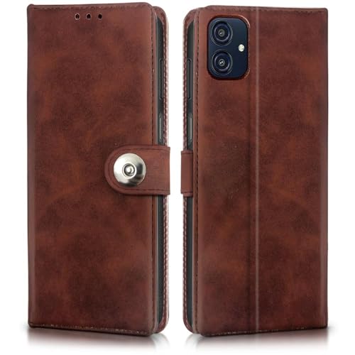 Image of WOW IMAGINE Shock Proof Flip Cover Back Case for Samsung Galaxy M04 | F04 | A04e (Magnetic Button Flip Case | Wallet Pockets & Stand | Leather Finish | Coffee)