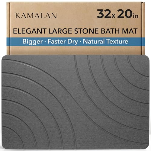 KAMALAN 32x20 Large Stone Bath Mat, Diatomaceous Earth Non-Slip Stone