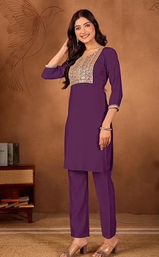 Image of Women's Embroidered Kurta Pant Set | Ethnic Kurta with Pant | Festive & Casual Wear Suit Set for Women
