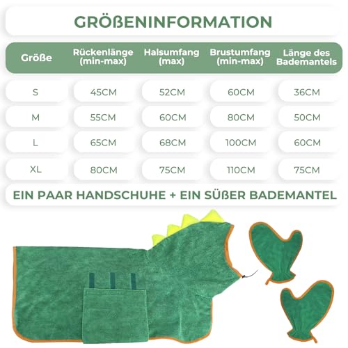Bibykivn Bademantel für Hunde aus Mikrofaser, Handtuch für Hunde, schnell trocknend, saugfähig, mit Klettverschluss, verstellbar, für Haustiere und Katzen (Grün, M)