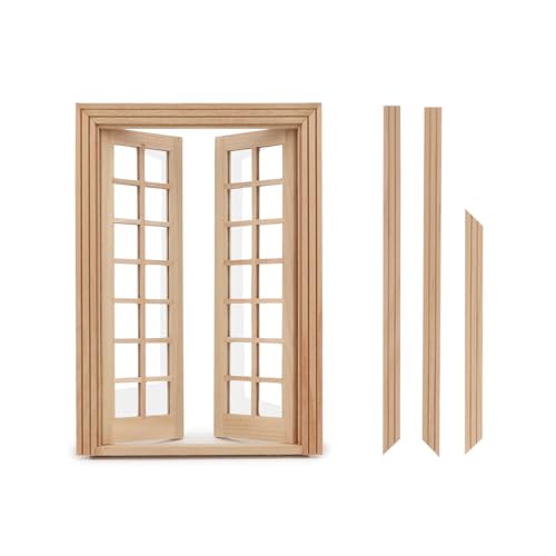 Dollhouse Accessories Miniature Windows 1: 12 Scale Furniture Window Frame Model 28 Panes Dollhouse Decoration Fiary Window DIY Mini House Ornaments (Wood)