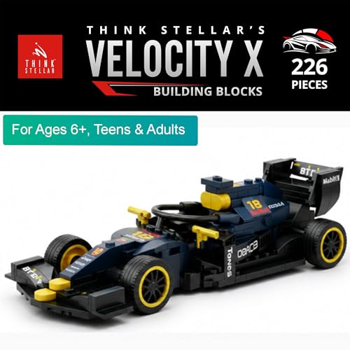 Image of Velocity X Racing Car Building Blocks Set - 225+ Pieces Toy Car Construction Kit for Kids 6+, Teens & Adults | Build 8 Unique Formula Race Cars | STEM Educational, Birthday Gift Toy