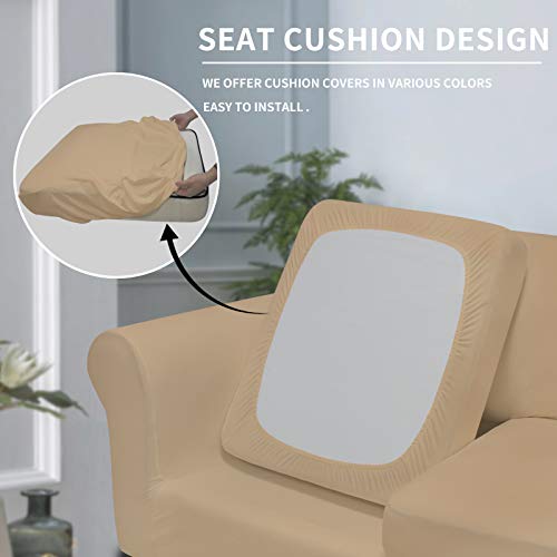 Image of Easy-Going 4 Pieces Oversized Stretch Couch Cover for Dogs Washable | Sectional Sofa Slipcover for 3 Separate Cushion Couch - Elastic Furniture Protector for Pets, Kids Pale Yellow