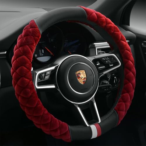 Cxtiy Plush Steering Wheel Cover for Women, Fluffy Soft Warm Winter Steering Wheel Grip for Car Interior Accessories (A-Burgundy)