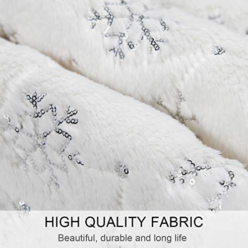 Saia para árvore de Natal Townshine de 122 cm de pele sintética branca com lantejoulas e flocos de n
