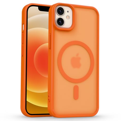 Image of Pikkme Back Cover for iPhone 12 /12 Pro | Mag-Safe Compatible | Smoke Frosted Transparent Matte Finish | Hard PC + Soft TPU | Shockproof | Raised Camera Protection Bumper Case (Orange Smoke Mag-Safe)