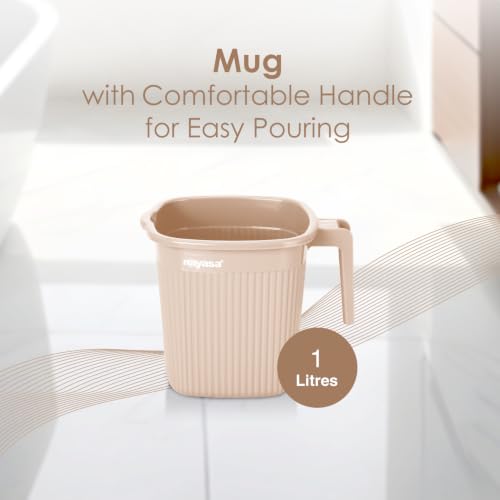 Image of Nayasa Rimmy 20, 3 Pcs Bathroom Set (18 L Bucket + 1 L Mug + Stool), Beige