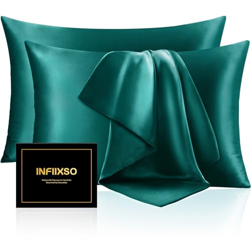 INFIIXSO Silk Pillow Cases 2 Pack, Standard Size, Hidden Zipper, Teal