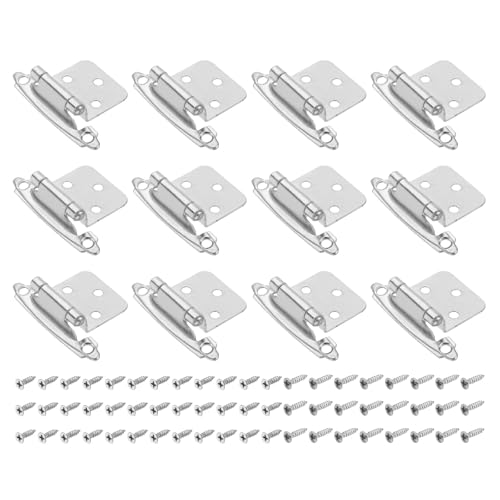 QUARKZMAN Bisagras Para Gabinete Cocina Inset, 12Pcs Bisagras Semiocultas 1/2 Overlay Bisagras Para Gabinete Montaje Superficial Hardware Para Gabinetes Bisagras Con Tornillos, Plata Níquel