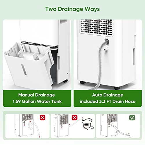 4500 Sq. Ft 50 Pint Dehumidifier For Basement, Colaze Dehumidifiers With Drain Hose For Home Bedroom Bathroom Large Room, Auto Defrost & Full Water Alarm & 24H Timer With 1.59 Gallon Water Tank (4500 Sqft) #TOP6