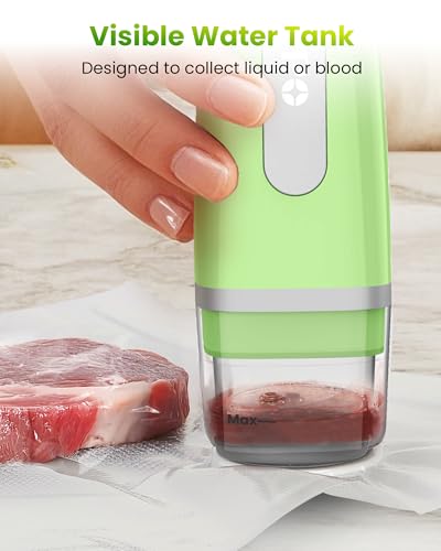 FEPPO Vacuum Sealer for Food with Visible Water Tank, Handheld Saver Compact Vacuum Sealer Machine with 30 Reusable Bags for 6X Preservation & Fresh, Light Green
