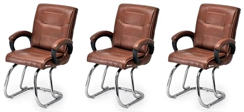 Image of Goyal steel & furniture Executive Office Visitor Chair Home Study Reception School Chair with arm Rest and Cushioned seat Back (3, Tan, Double Pipe Frame)