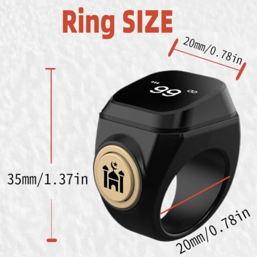 Image of Smart Tasbih Zikr Ring,20mm (10) Muslim Digital Azan Alarm Clock,APP Support Digital Counter Prayer Reminder Rings, Waterproof 4 Digit Finger Counter zikr Ring for Muslims