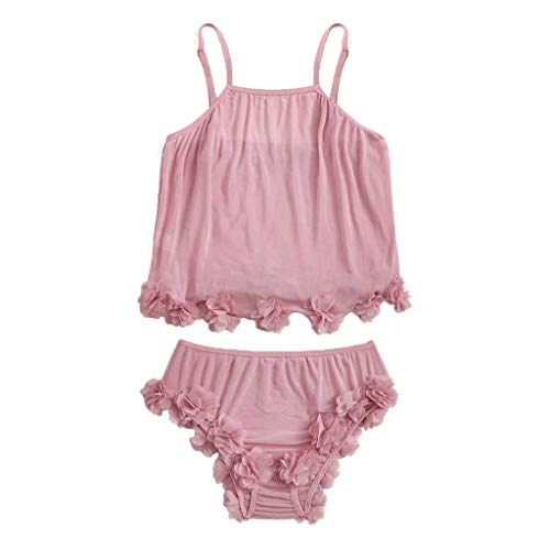 Lingerie Cami Set,Women Lace Lingerie Mesh Pajamas Cami Shorts Set Babydoll Chemise Sleepwear Pink