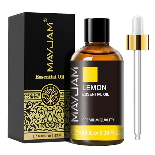 MAYJAM Aceite Esencial de Limón 100ml, Aceite de Limón para Difusor, Humidificador, Bricolaje, Hogar, Armarios