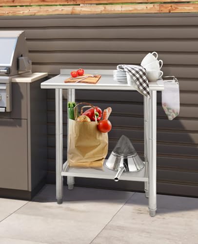 NSF Stainless Steel Table, 36" x 24" Work Table with Adjustable Undershelf, Detachable Trash Bag Holder, Metal Work Table Workbench for Home Kitchen Restaurant Outdoor
