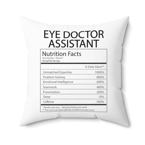 Eye Doctor Assistant Nutrition Facts Pillow - Funny Gifts for Ophthalmology Assistant Staff Employee Boss Ophthalmic Technician Birthday Christmas - Cover & Insert 16x16 Inch