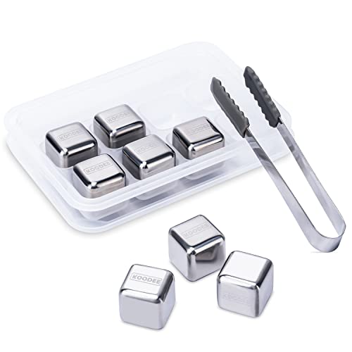 🛒 Flash Sale Koodee Reusable Ice Cube, Stainless Steel Whiskey Stones,Fathers Day Gift Set, Reusable Whiskey Ice Cubes with Tongs and Ice Cube Trays(Set of 8)