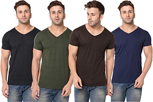 Image of JANGOBOY Men's Solid Half Sleeve V-Neck Cotton Blend T-Shirt