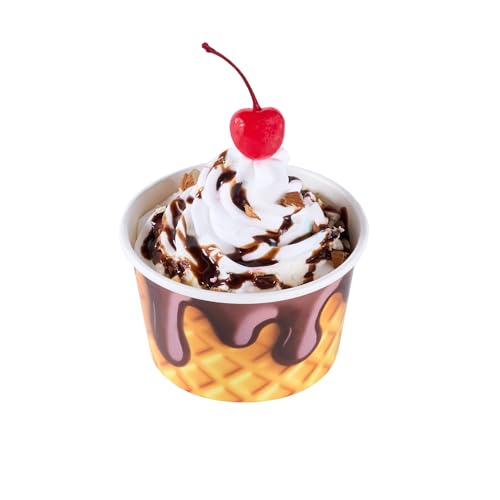Image of Restaurantware Ice Cream Cups 50 Pack of 8 oz Leak-Resistant Disposable Dessert Bowl Frozen Yogurt Cup Round Paper Container For Cold And Hot Desserts
