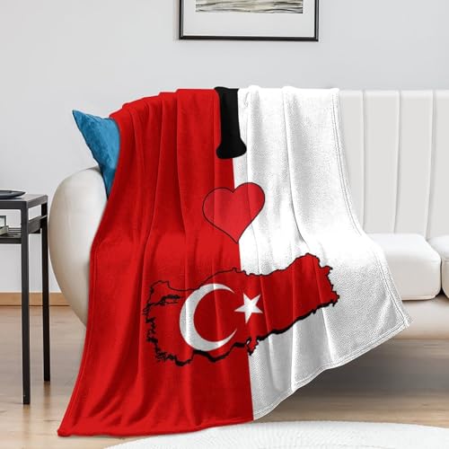 Plaid flanelle drapeau Turquie couverture douce de lit et canapé grande taille 178x203 cm