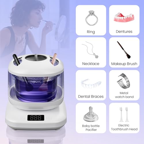 Image of Ultrasonic Makeup Brush Cleaner Electric Machine with U-V, Automatic Cosmetic Brushs Washer Portable Deep Cleaning for Beauty Makeup Brush Set, Blush Brush, 4 Modes with Visible Window Digital Timer