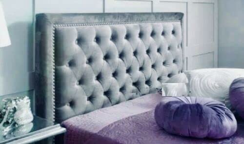 mm08enn Beautiful Designer Alton Bumper Studded Buttoned Headboard in Soft Plush Fabric 30" Tall (Blue, 4ft6 Double)