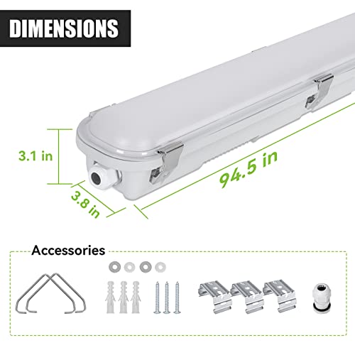Hykolity 8Ft Led Vapor Tight Light, 65/75/90W Vapor Light Fixture, [4-Lamp F32T8 Equiv.] 3000K/4000K/5000K Cct Selectable, 130Lm/W, Waterproof Shop Light For Parking Carport Car Wash, 2 Pack #TOP6