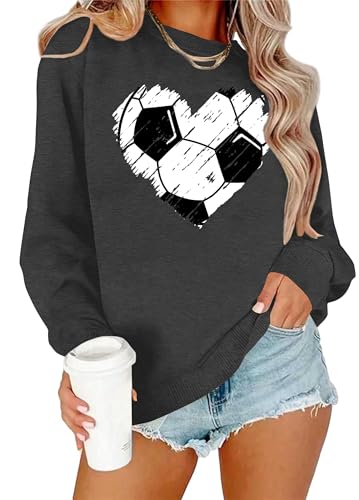 ELDPS Soccer Sweatshirt for Women: Soccer Heart Graphic Tee Shirt Funny Game Day Pullover Long Sleeve Tops