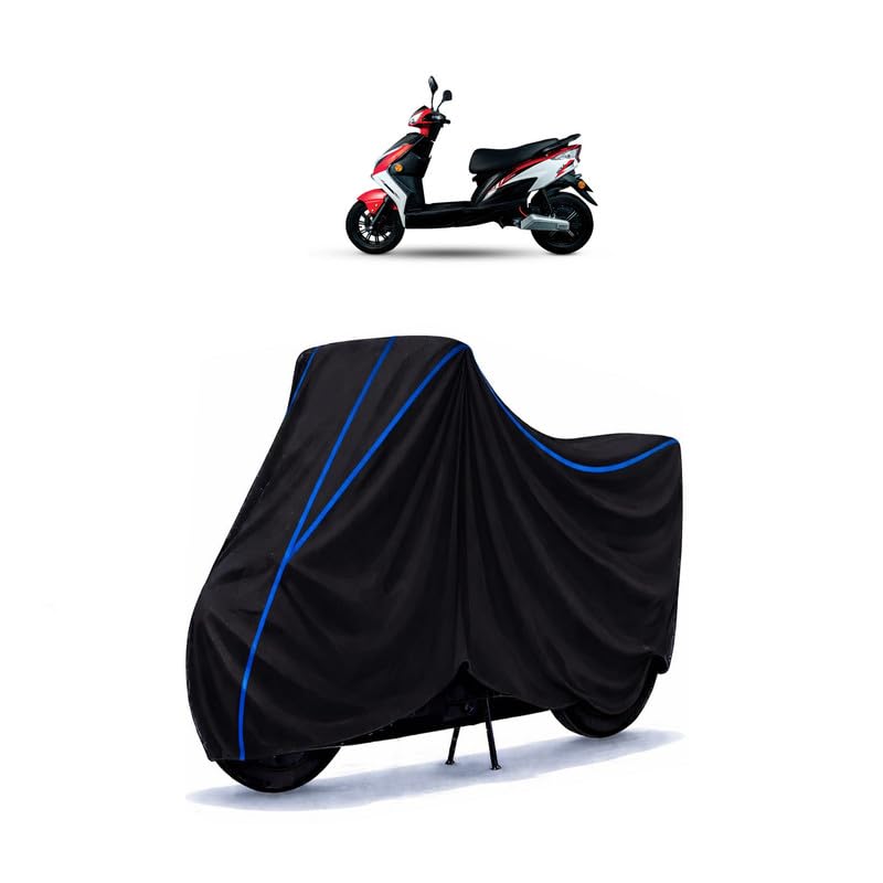 Image of Scooty Cover Water Resistant for EeVe Soul | Universal Scooter & Bike Cover | Heavy Duty UV Dust, Rain & Scratch Protection | Elastic Fit All Weather Indoor Outdoor | Black with Blue Piping