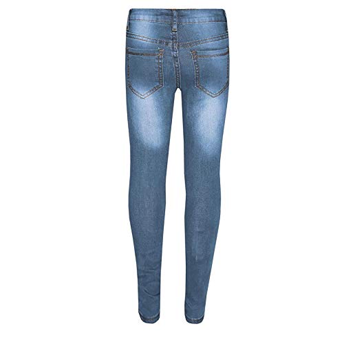 Big Girls Kids Distressed Ripped Hole Jeans Casual High Waist Zipper Button Slim Denim Pants (Light Blue, 5-6 Years)