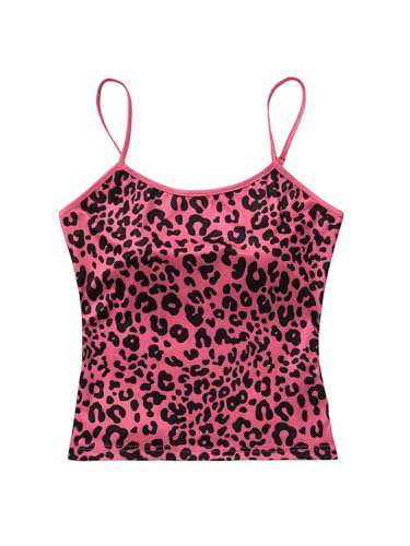 Women's Y2K Leopard Print Slim Fit Camisole Tops Casual Spaghetti Strap Tank Tops