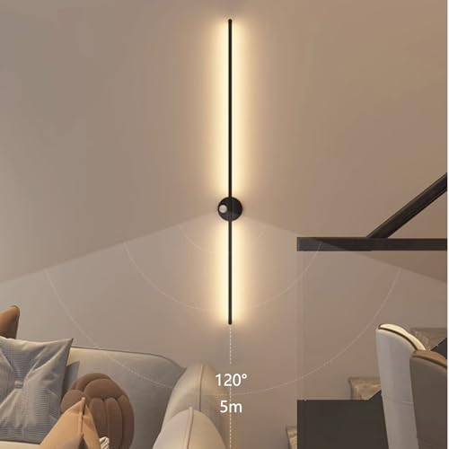 Apliques de pared interior LED con sensor de movimiento de 60cm en negro 2