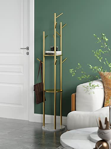 Lugshiree Coat Rack Freestanding Metal Coat Tree Rack Stand With 3 Storage Shelves And 9 Hooks Marble Base For Hanging,Jackets Hats Bags Purses Entryway Hall Bedroom (Gold) #TOP2