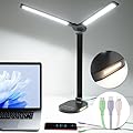 LED Desk Lamps for Home Office, 14W Double Swing Arm Desk Lamp with USB Charging Port, Eye-Caring Architect Task Lamp, Touch Control Desktop Lamp with Night Light Table Light for Work Study Craft