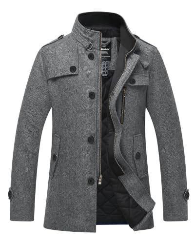 wantdo Men's Winter Overcoats Windproof Wool Jacket Pea Coat Thick Grey Small