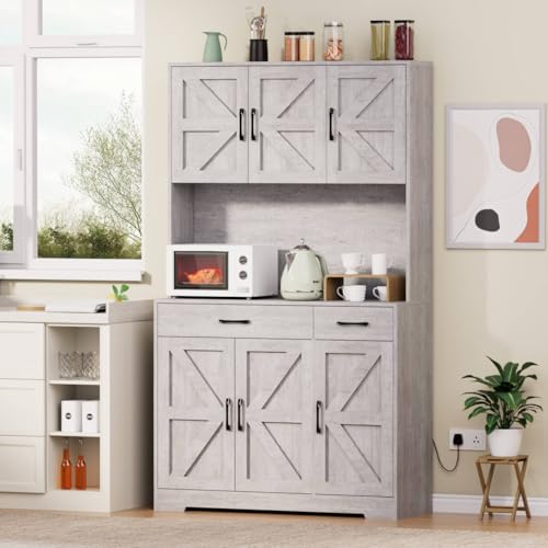 Azaeahom 71" Pantry Cabinet with Charging Station, Farmhouse Kitchen Storage