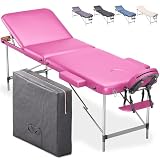 Camilla de massaje de aluminio de 3 zona para la belleza, masaje y fisioterapia, con esquinas redondeadas y reforzado. La estructura de aluminio mientras que el mantenimiento de la robustez, solidez y grandeza de todo el resto de nuestras camas de madera XL (largo 195 cm), le da un peso de 15,2 Kg. que hace las 3 áreas más ligero en el mercado